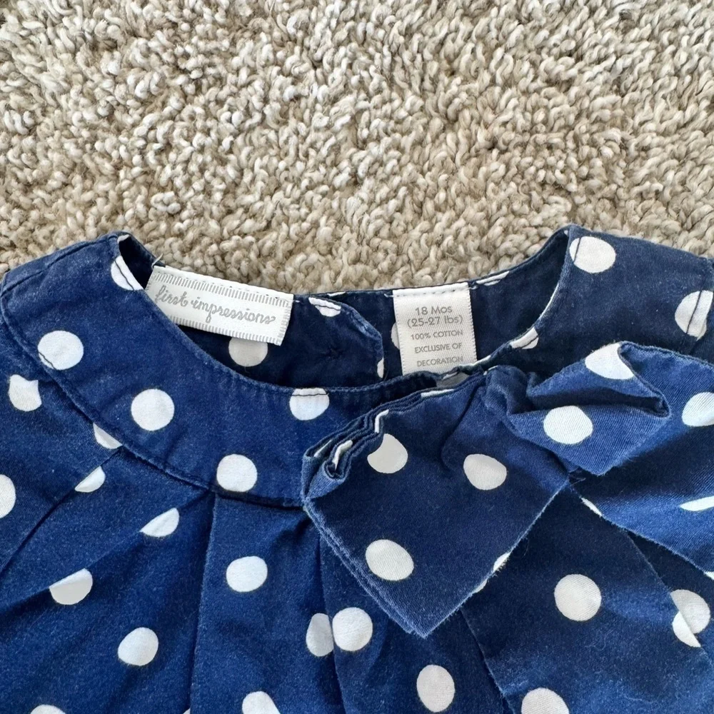First Impressions Baby Girl Navy Blue Polka Dot Dress Tunic- Size 18 Months